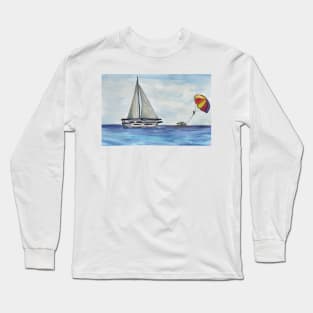 A boat on the sea illustration Long Sleeve T-Shirt